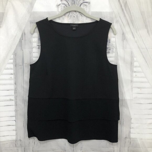 Ann Taylor Medium Solid Black Sleeveless Pleated Blouse Round Neck Pullover NWOT - Picture 5 of 8